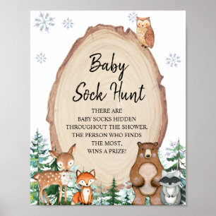 Poster Hiver Woodland Animaux Forêt Bébé Chasse aux sangl