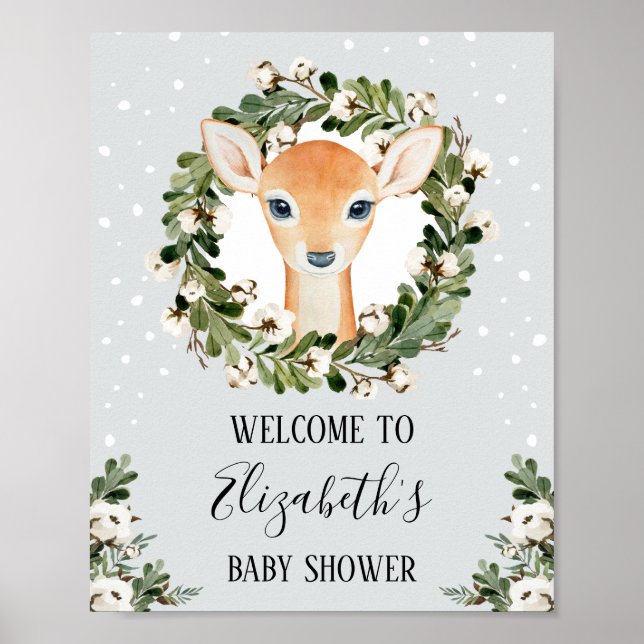 Poster Hiver Woodland Deer Forest Fête Baby shower (Devant)