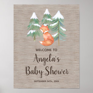 Poster Hiver Woodland Fox Baby shower Bienvenue