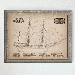 Poster HMS Beagle grand navire - plan d'expédition SD