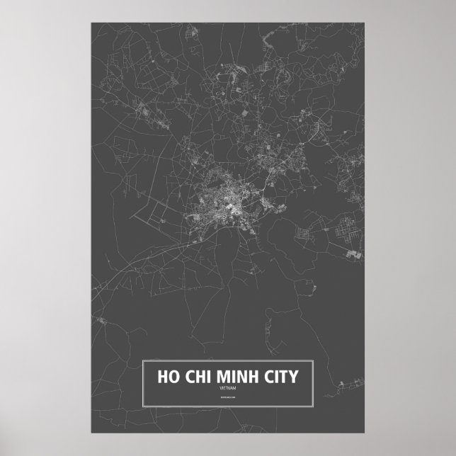 Poster Ho Chi Minh Ville, Vietnam (blanc sur noir) (Devant)
