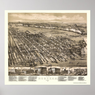 Poster Hoboken, carte panoramique de NJ - 1881