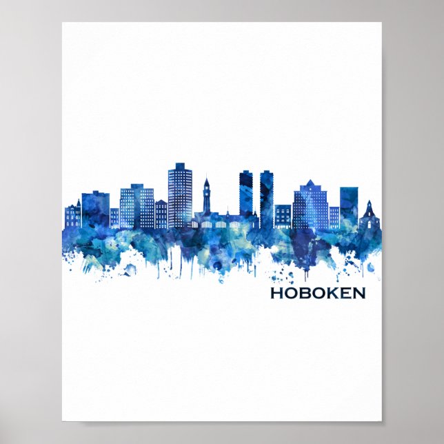 Poster Hoboken New Jersey Skyline Blue (Devant)