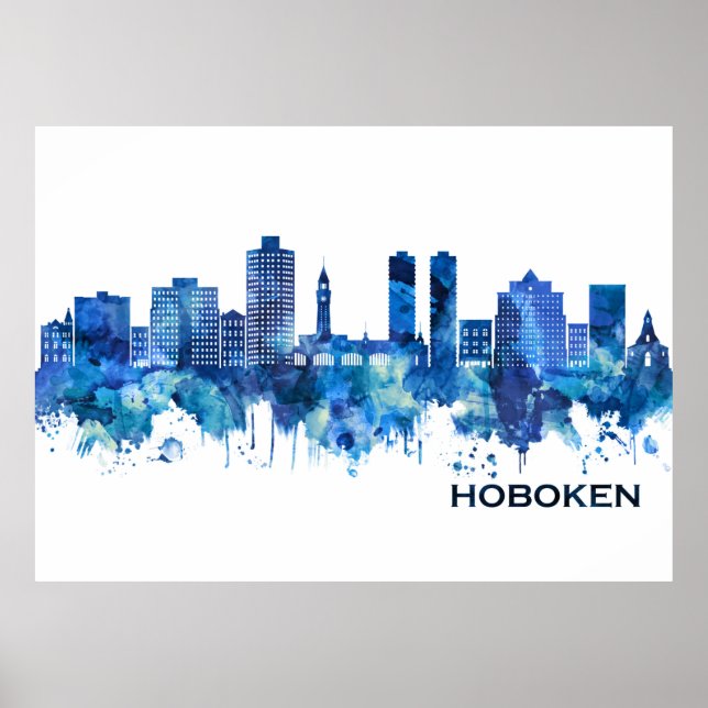 Poster Hoboken New Jersey Skyline Blue (Devant)
