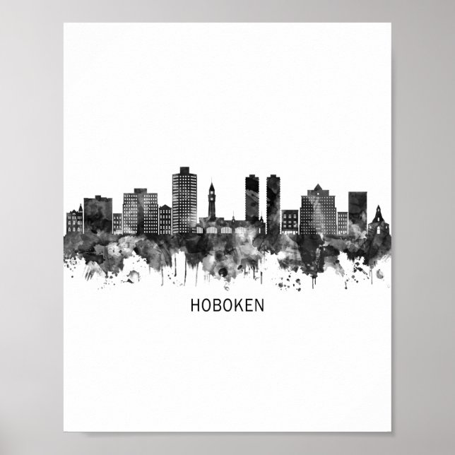 Poster Hoboken New Jersey Skyline BW (Devant)