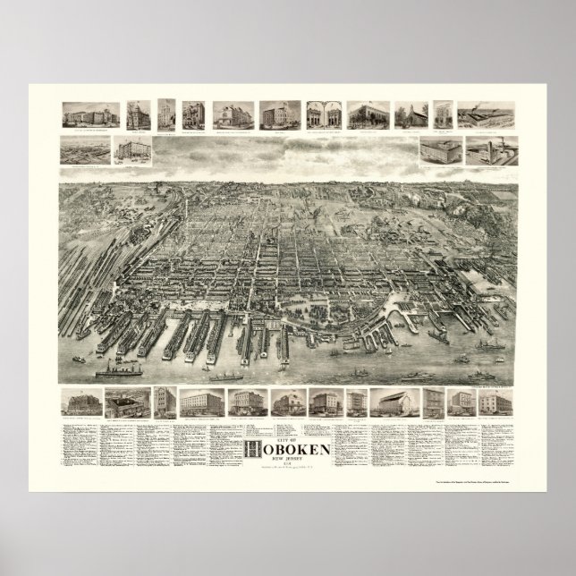 Poster Hoboken, NJ Panoramic Map - 1904 (Devant)