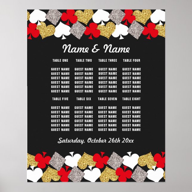 Poster Hochzeitsfeier Sitzplatz Vegas Casino Karte (Vorne)