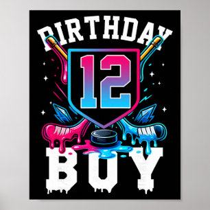 Poster Hockey 12e anniversaire garçon glace goutte 12 ans