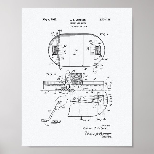 Poster Hockey Game Board 1937 Brevet d'art - Livre blanc (Devant)