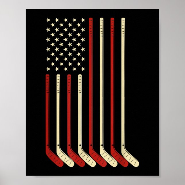 Poster Hockey Goalie USA Drapeau Hockey Stick Ice Hockey (Devant)
