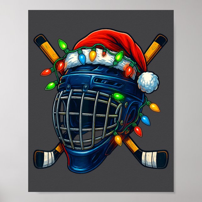 Poster Hockey Helmet Christmas Lights Santa Hat Design Xm (Devant)