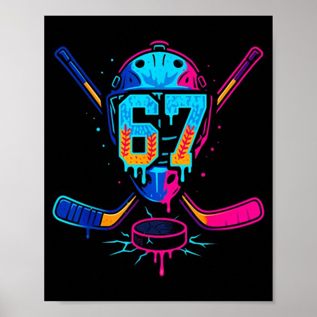 Poster Hockey Ice Cream Drip Number 67 Player 67th Birthd (Devant)