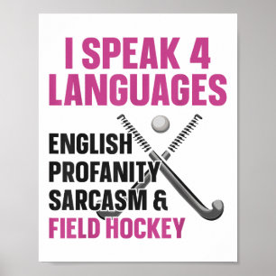 Poster Hockey sur gazon Je parle 4 langues Anglais Gros m