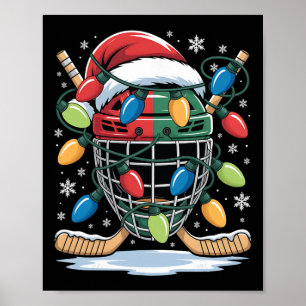 Poster Hockey sur glace Noël Père Noël Xmas Lumières Hock