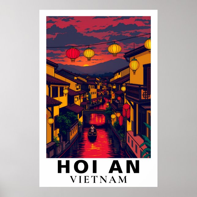 Poster Hoi An Vietnam Vintage Travel Lanterns (Devant)