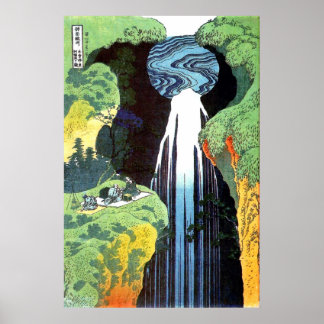 Poster Hokusai : Cascade d'Amida sur la route Kiso