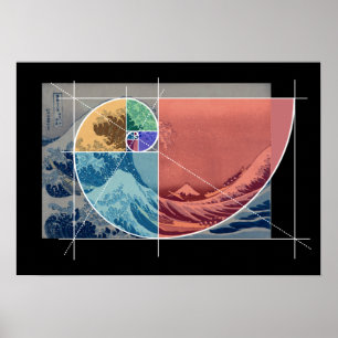 Poster Hokusai Meets Fibonacci, Colored Shapes