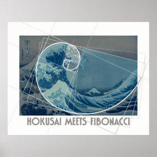 Poster Hokusai rencontre Fibonacci, le rapport d'or #2