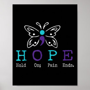 Poster Hold On Hope Semicolon Cadeau Prévention du suicid