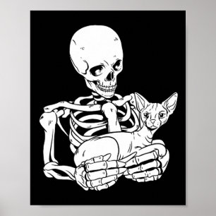 Poster Holding Chat Funny Halloween Crâne Sphynx Chat
