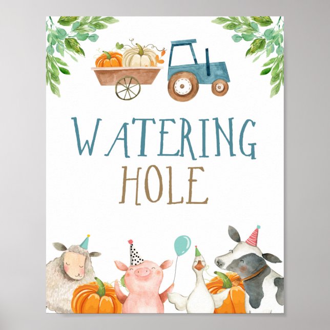 Poster Hole d'eau ferme animaux Citrouille garçon Anniver (Devant)