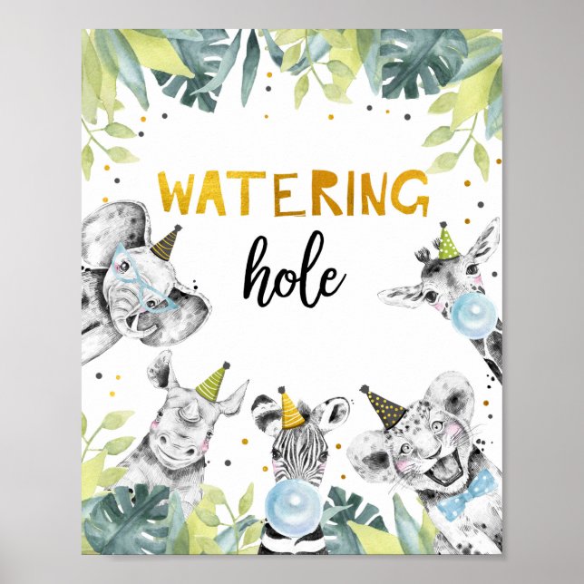 Poster Hole d'eau Safari Party Animaux Anniversaire (Devant)