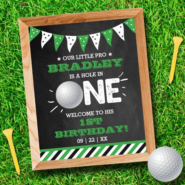 Poster Hole In One Boys Golf 1er Anniversaire Par tee Wel (Créateur téléchargé)