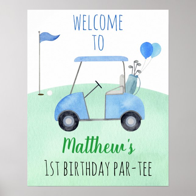Poster Hole In One Golf First Birthday Par tee Welcome (Devant)