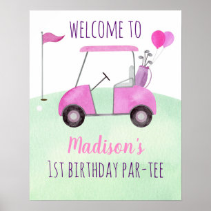 Poster Hole In One Pink Golf Anniversaire Par-tee Bienven