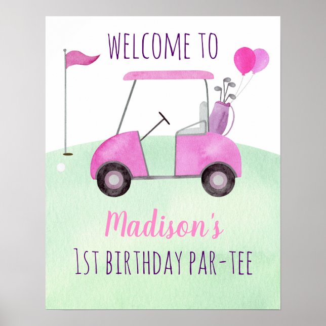 Poster Hole In One Pink Golf Anniversaire Par-tee Bienven (Devant)