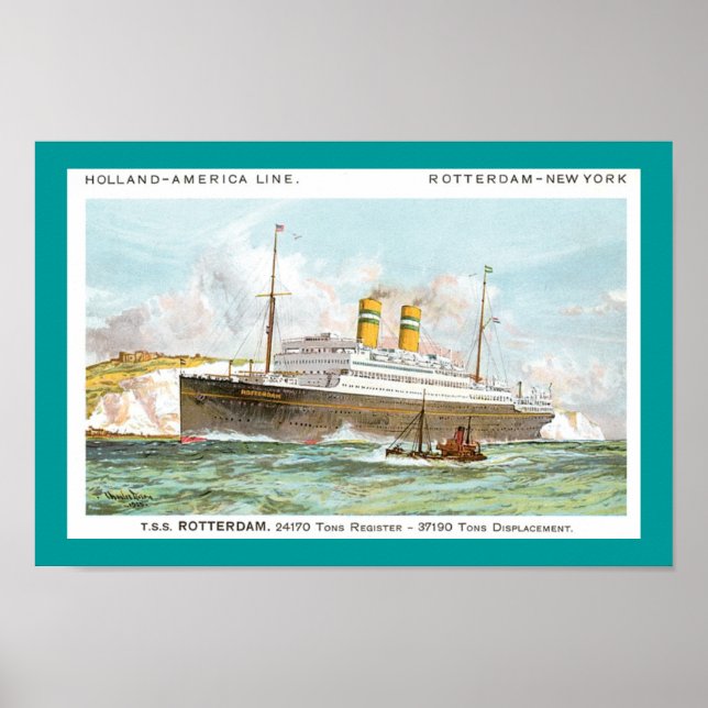Poster Holland America Line's Rotterdam de 1908 (Devant)