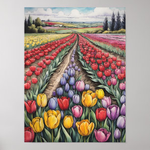 Poster Holland Tulips Field Tulip Art