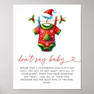 Poster Holly Christmas Père Noël Baby shower Ne pas dire 