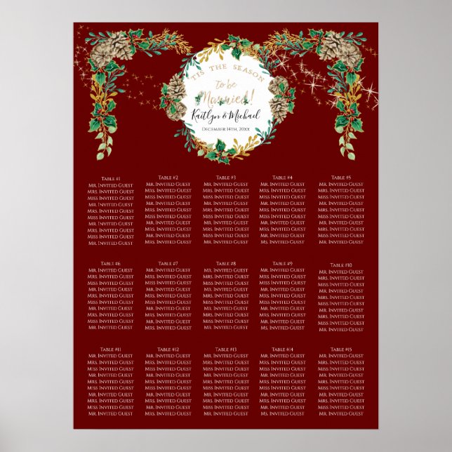 Poster Holly Gold Foliage Mariage Bourgogne (Devant)