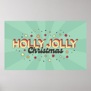 Poster Holly jolly rétro de Noël typographie