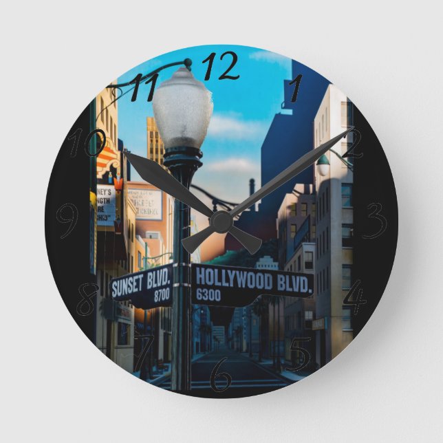 Poster Hollywood Blvd. Wall Clock Runde Wanduhr (Vorderseite)