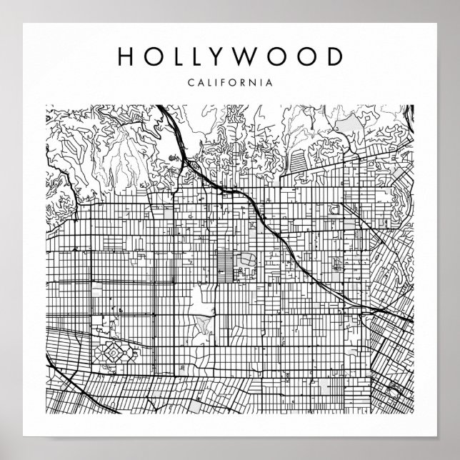 Poster Hollywood California Minimal Modern Street Map (Devant)