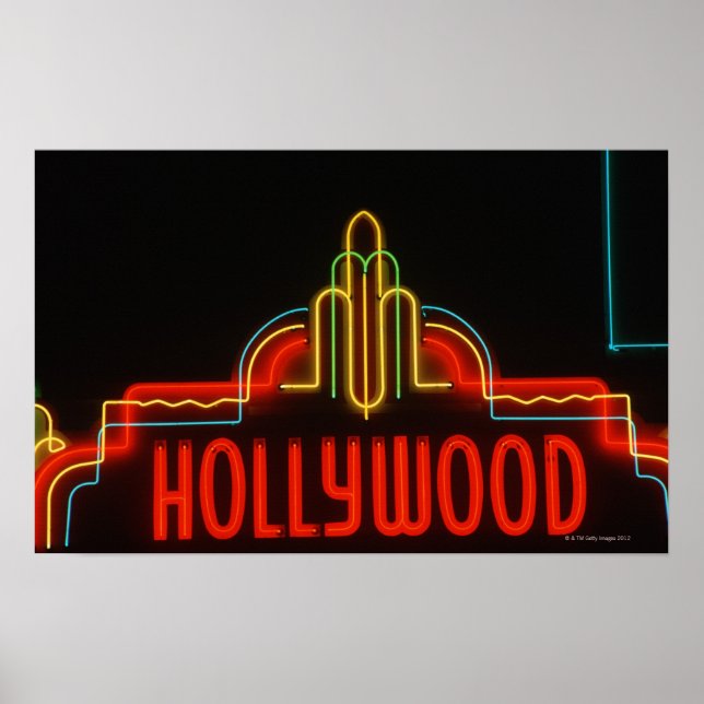 Poster Hollywood neon sign, Los Angeles, Californie (Devant)