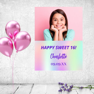 Poster Holographique photo personnalisée Sweet 16 fête bi
