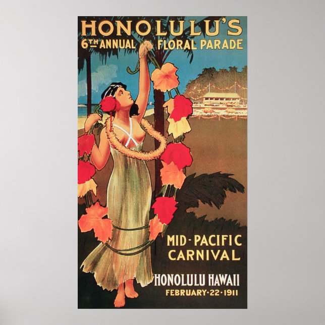 Poster Hololulu, Hawaii 6e Parade florale annuelle 1911 (Devant)