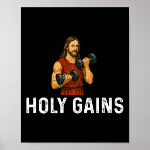 Poster Holy Gains Church God - Poids Lifting Fitness Bod