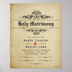 Poster "Holy Matrimony" Antique Wedding Certificate