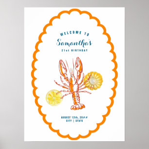 Poster Homard grillé BBQ Fruits de mer Bienvenue à la fêt