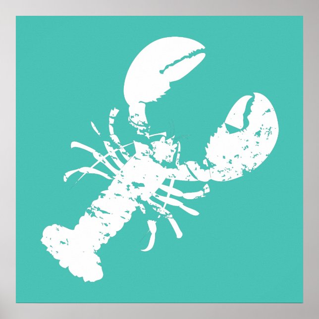 Poster Homard Imprimer Revêtu Look Turquoise Bleu Fruits  (Devant)