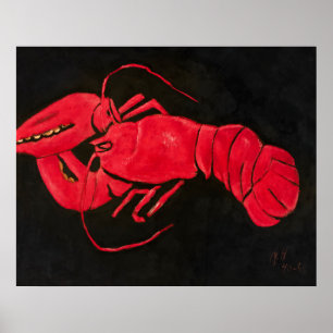 Poster Homard sur fond noir, peinture célèbre