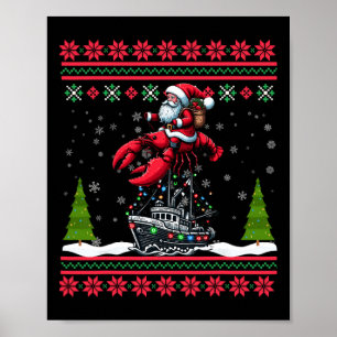 Poster Homard Vilain Noël Cadeaux Père Noël Riding Homard