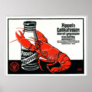 Poster Homard vintage de publicité de mayonnaise d'Appel