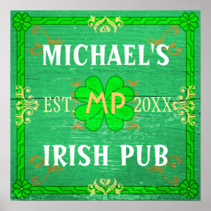 Poster Home Bar personnalisé Irish Pub Green