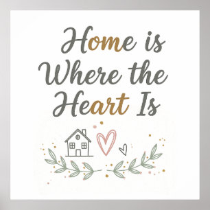Poster Home Is Where the Heart Is - Cosy Wall Art Citatio