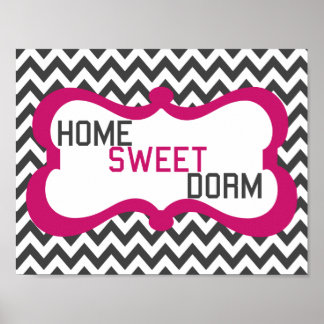 Poster Home Sweet Dorm Gris & Pink Chevron Wall Art Impri